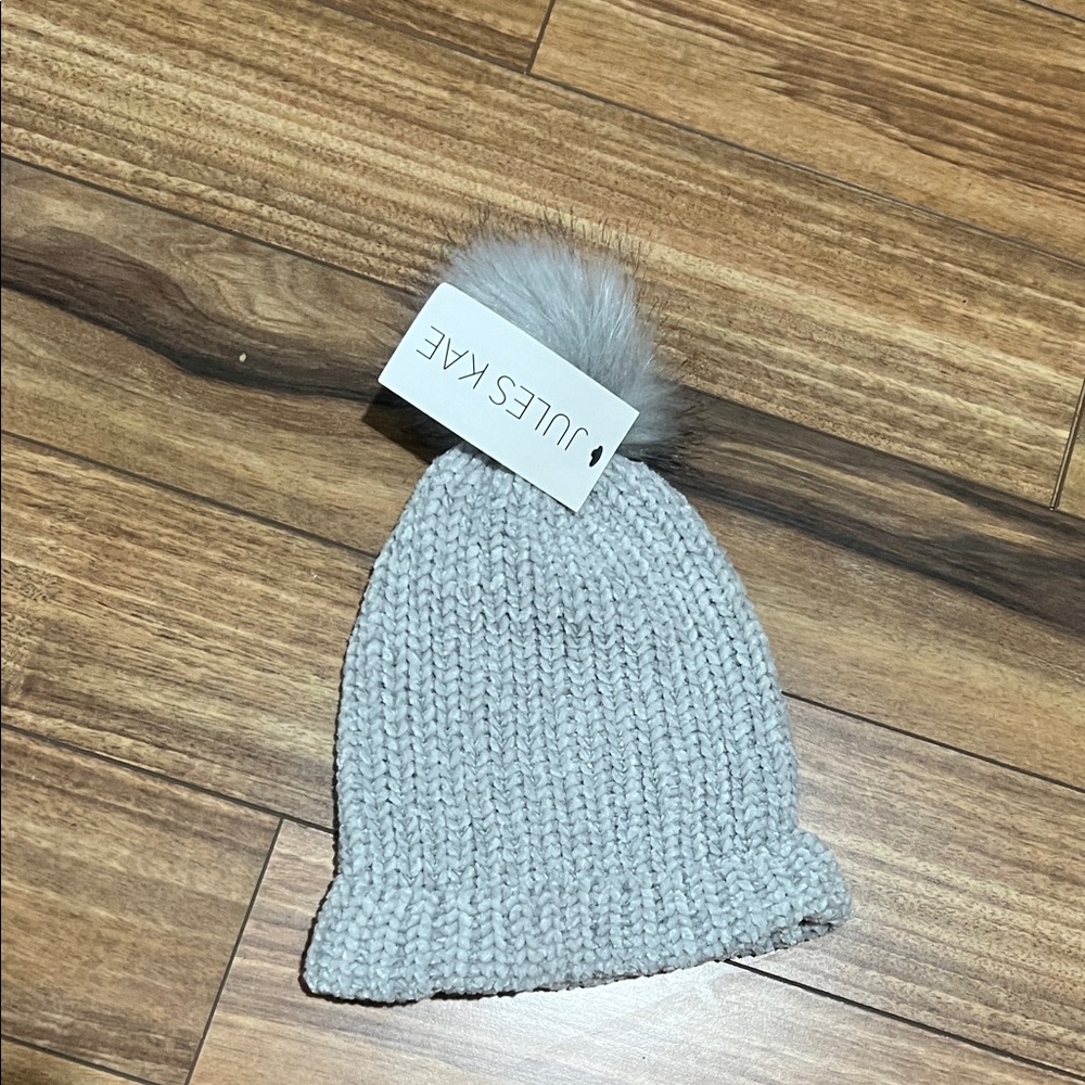 Gray Knit Hat with Pom-Pom